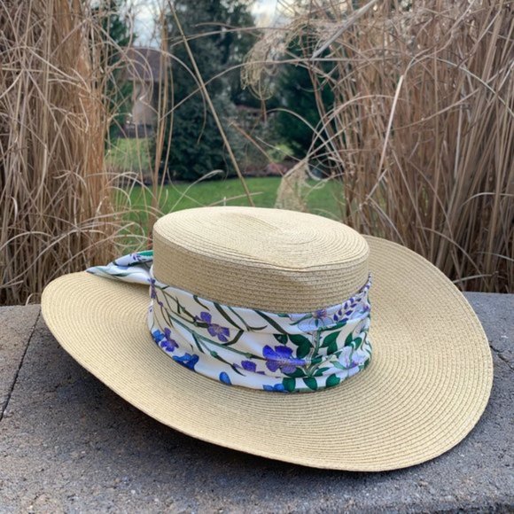 Gucci Woven Hat with Floral Alba Ribbon in Beige - Picture 9 of 12